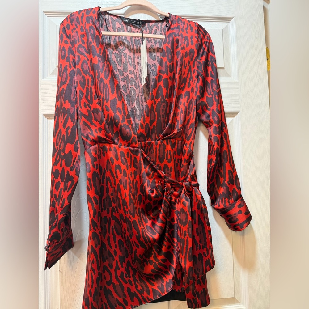 Zara Red and Black Leopard Print dress